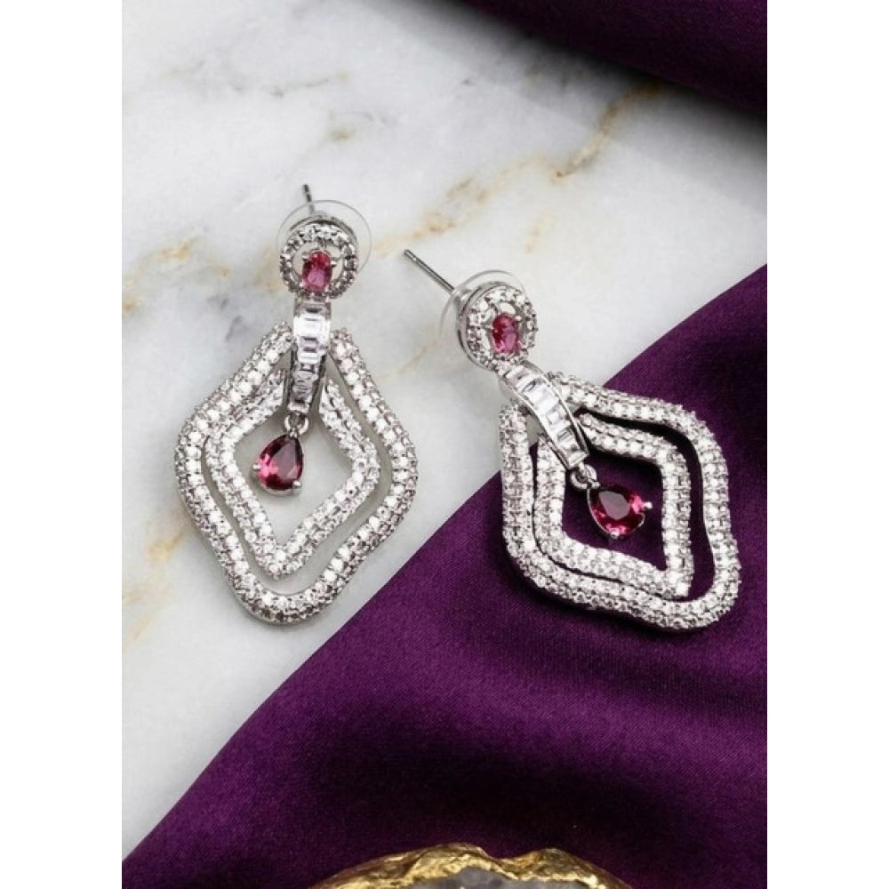 Brass Silver Plated Drop Earrings (Red) – Design 04