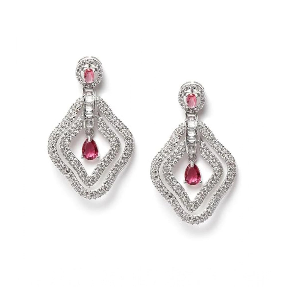 Brass Silver Plated Drop Earrings (Red) – Design 04