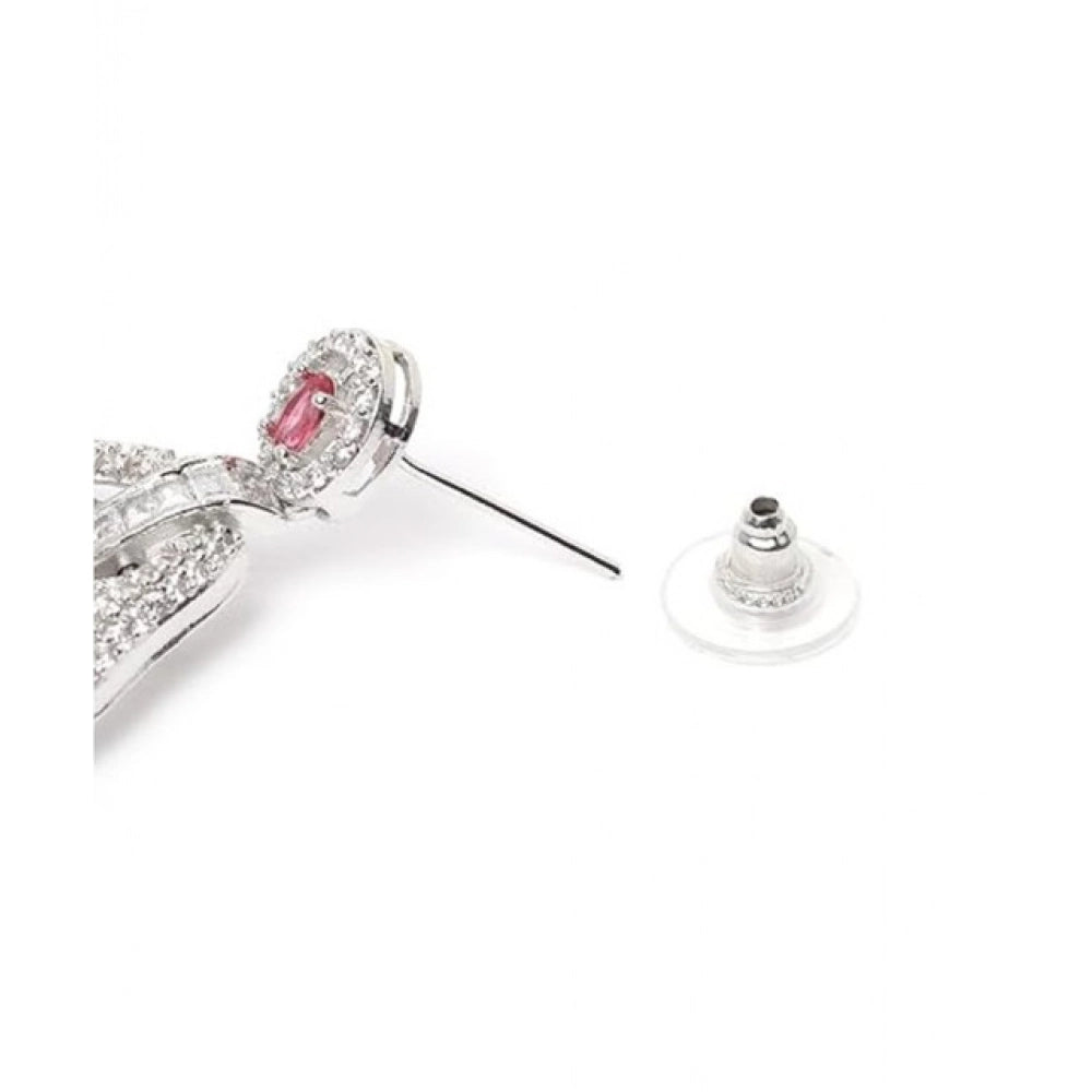Brass Silver Plated Drop Earrings (Red) – Design 04