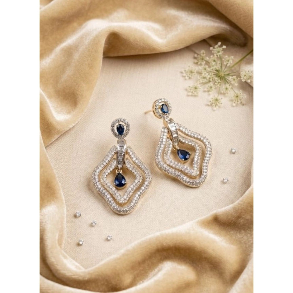 Brass Silver Plated Drop Earrings (Blue) – Design 04