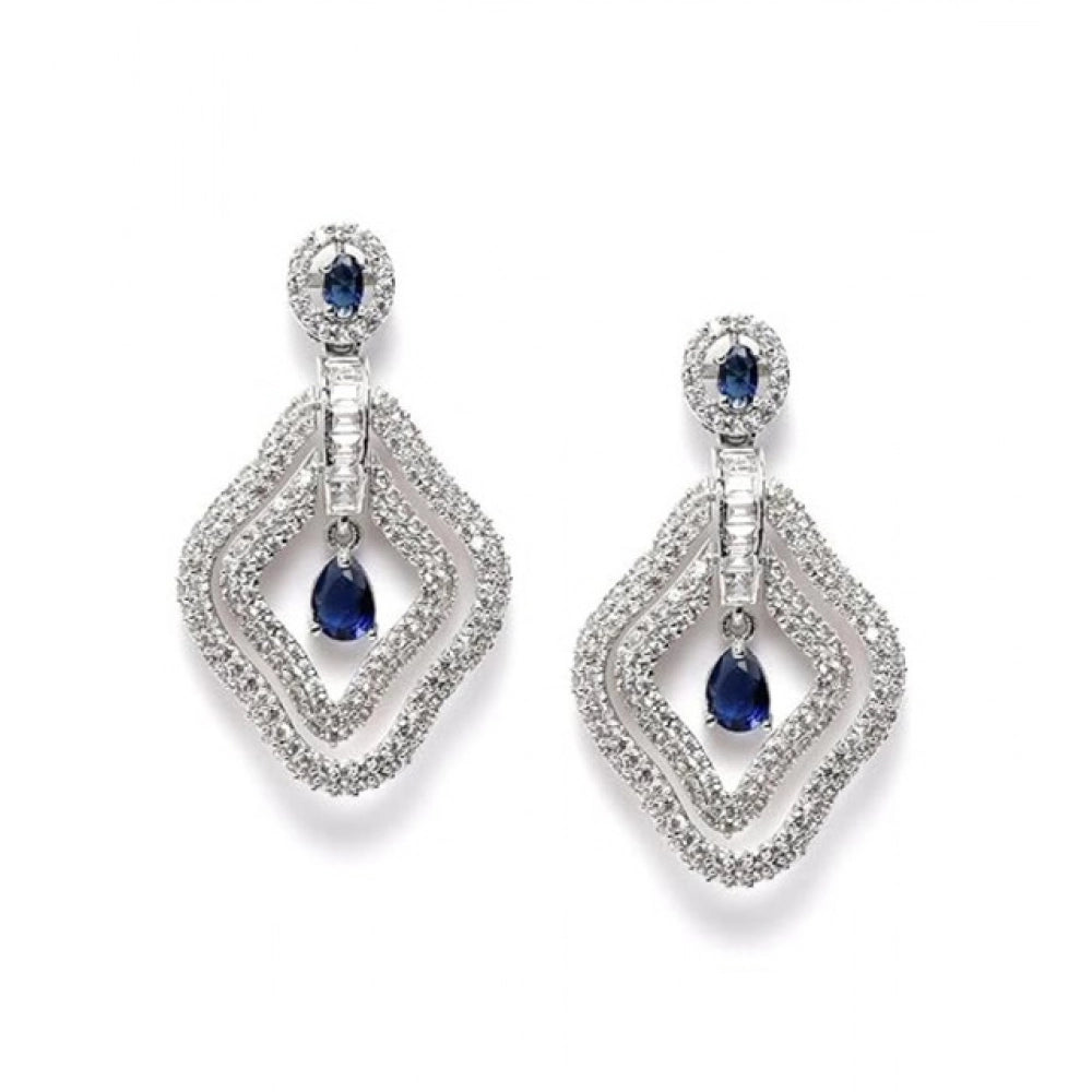 Brass Silver Plated Drop Earrings (Blue) – Design 04
