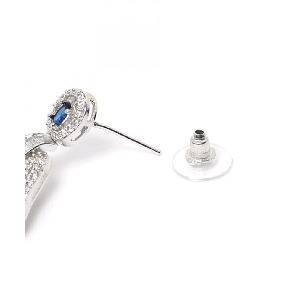 Brass Silver Plated Drop Earrings (Blue) – Design 04