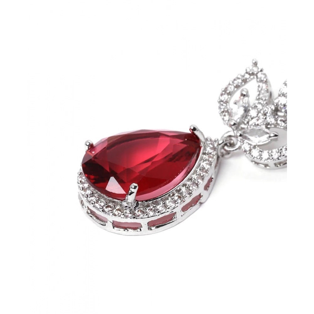 Brass Silver Plated Drop Earrings (Red) – Design 05