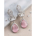 Brass Silver Plated Drop Earrings (Pink) – Design 09