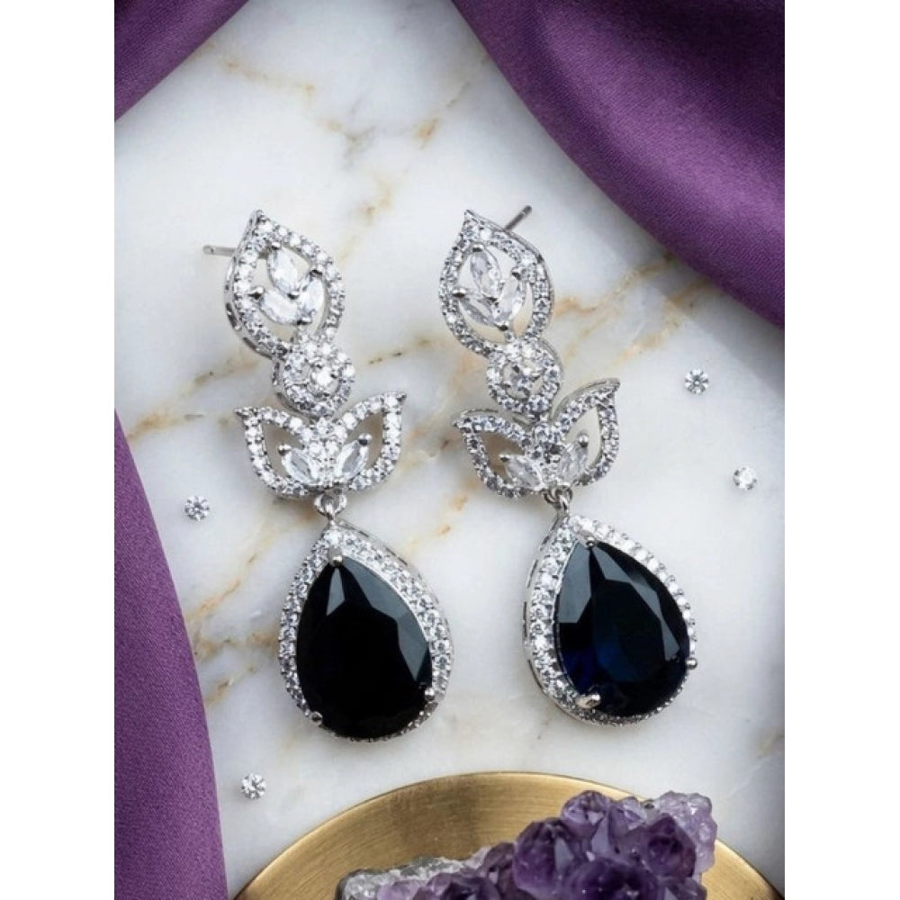 Brass Silver Plated Drop Earrings (Blue) – Design 05