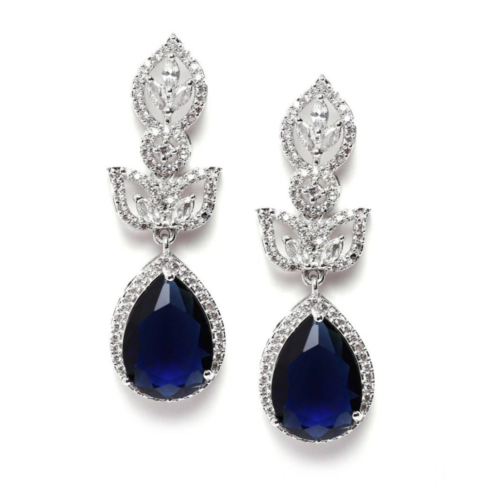 Brass Silver Plated Drop Earrings (Blue) – Design 05