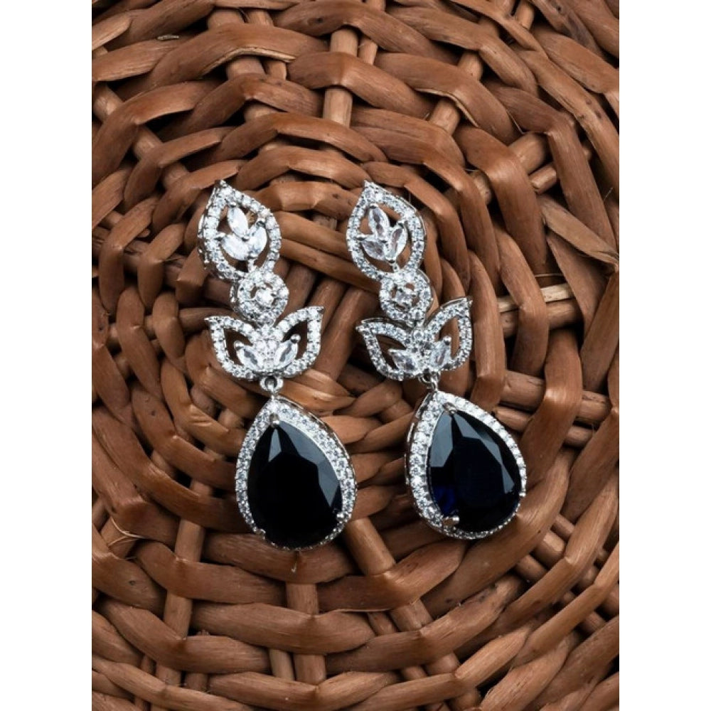 Brass Silver Plated Drop Earrings (Blue) – Design 05