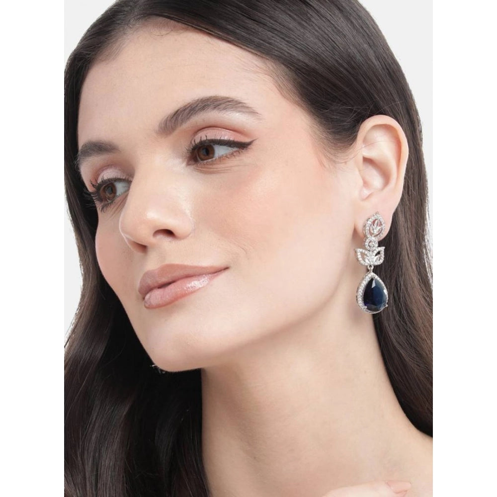 Brass Silver Plated Drop Earrings (Blue) – Design 05