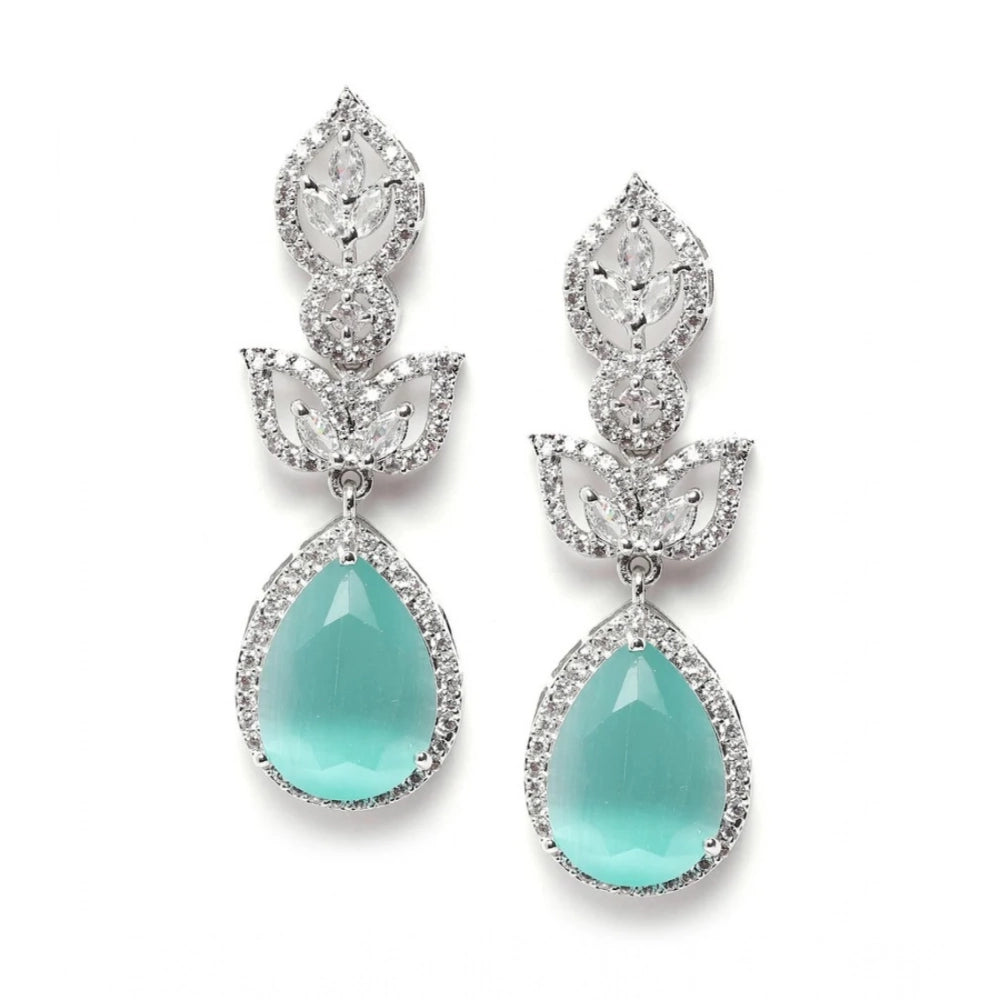 Brass Silver Plated Drop Earrings (Turquoise) – Design 06