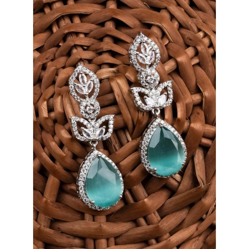 Brass Silver Plated Drop Earrings (Turquoise) – Design 06