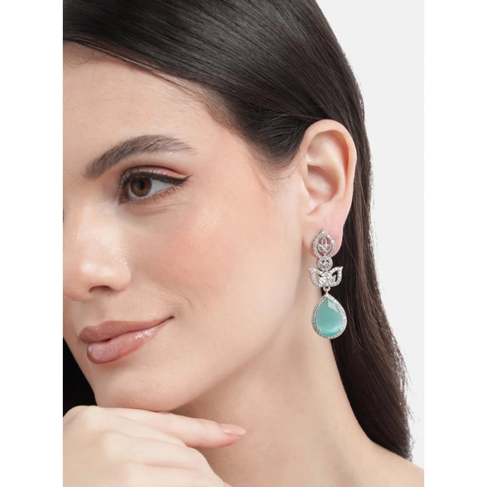 Brass Silver Plated Drop Earrings (Turquoise) – Design 06