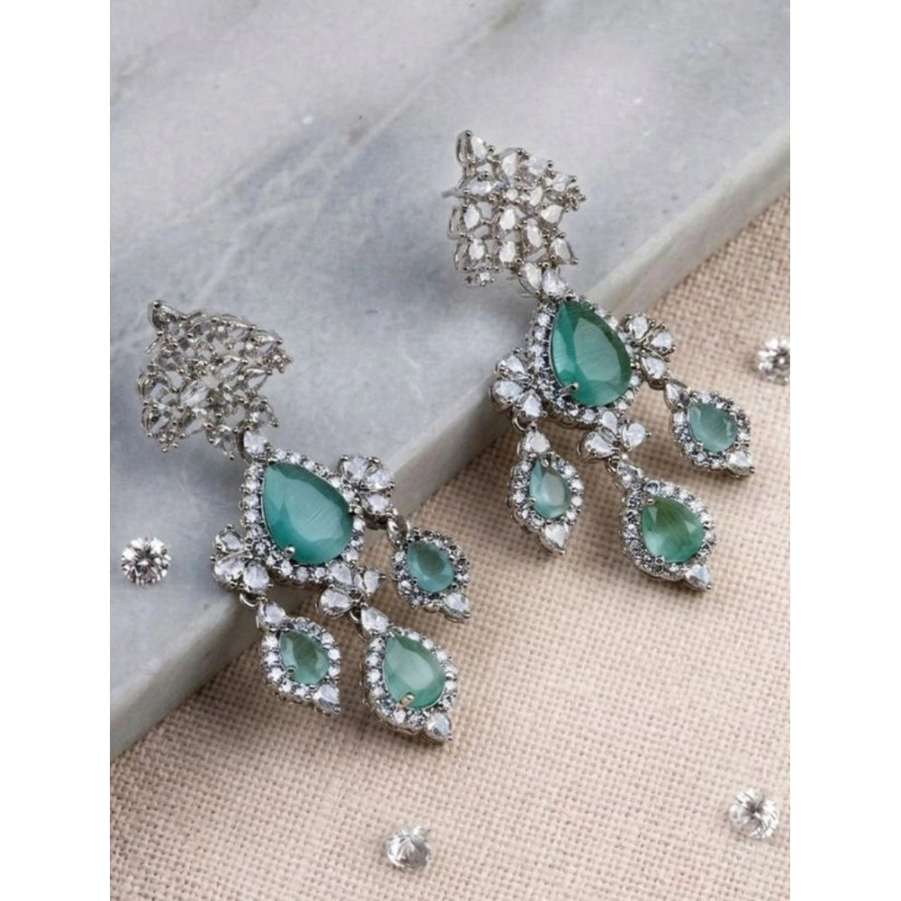 Brass Silver Plated Drop Earrings (Turquoise) – Design 07