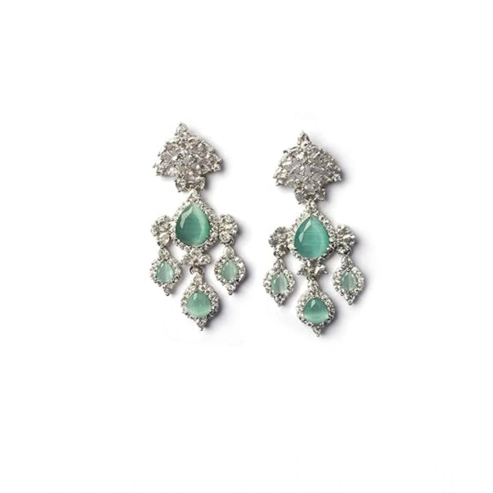 Brass Silver Plated Drop Earrings (Turquoise) – Design 07
