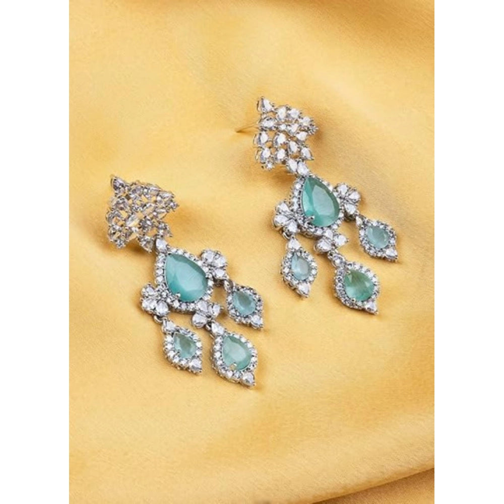 Brass Silver Plated Drop Earrings (Turquoise) – Design 07