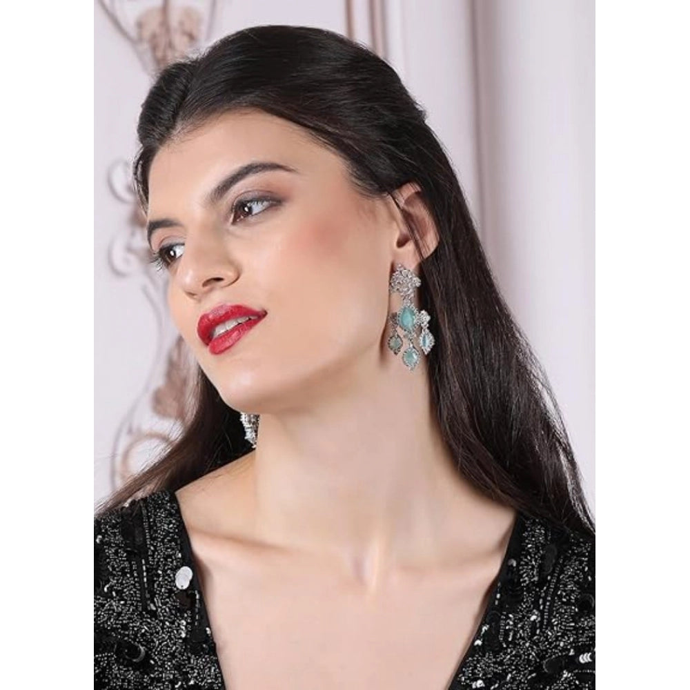 Brass Silver Plated Drop Earrings (Turquoise) – Design 07