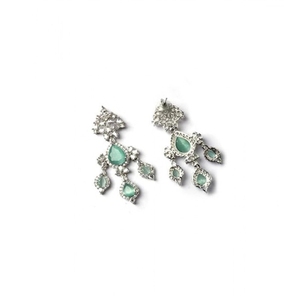 Brass Silver Plated Drop Earrings (Turquoise) – Design 07