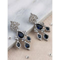 Brass Silver Plated Drop Earrings (Blue) – Design 06