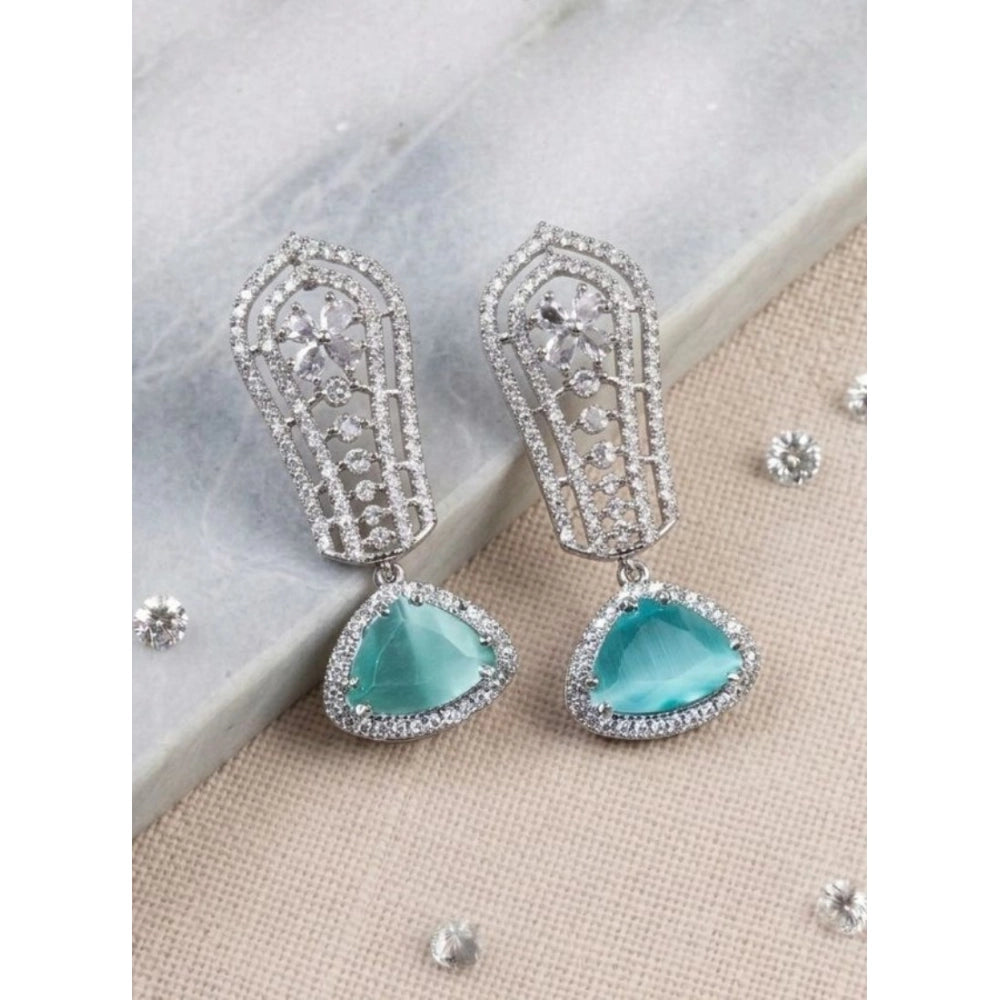 Brass Silver Plated Drop Earrings (Turquoise) – Design 08