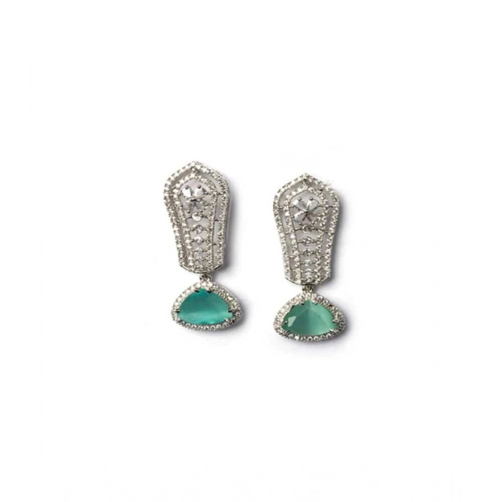 Brass Silver Plated Drop Earrings (Turquoise) – Design 08