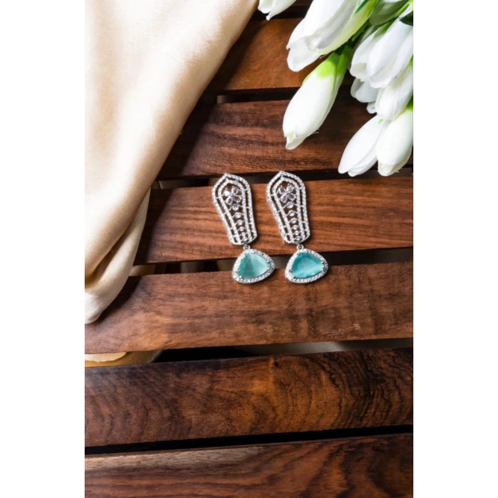 Brass Silver Plated Drop Earrings (Turquoise) – Design 08