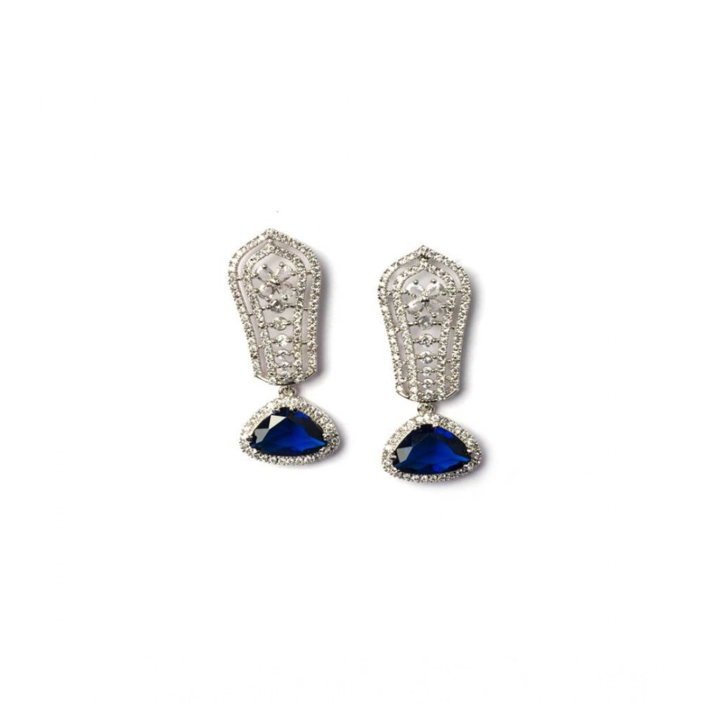 Brass Silver Plated Drop Earrings (Blue) – Design 07