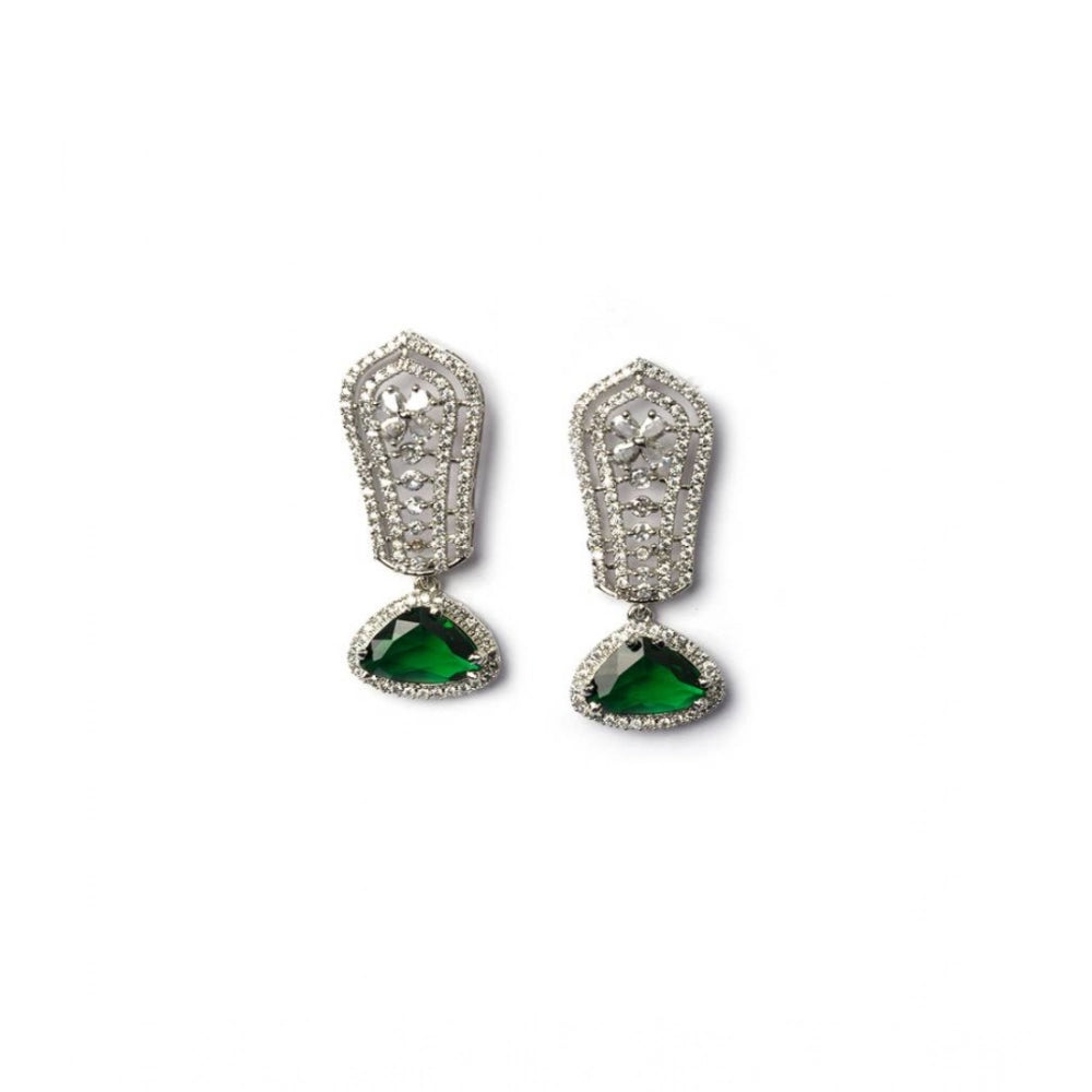 Brass Silver Plated Drop Earrings (Green) – Design 07