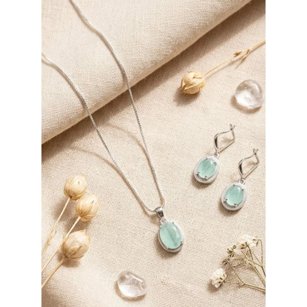 Brass Silver Plated Pendant Set (Turquoise) – Design 01