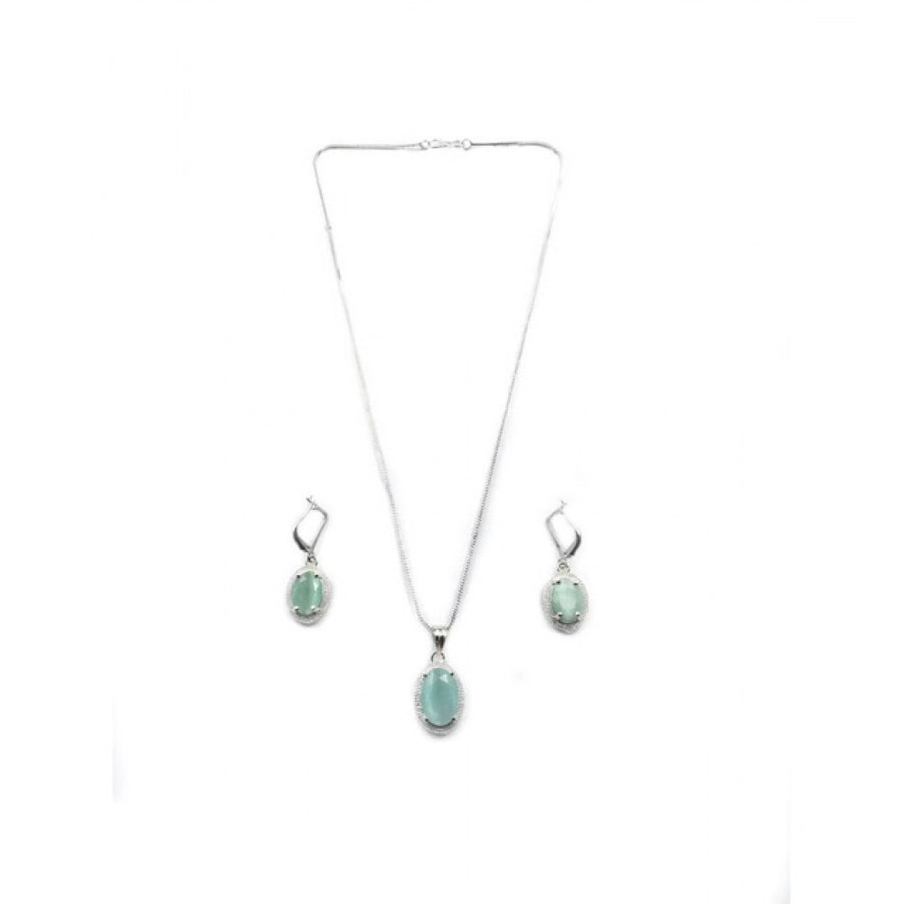 Brass Silver Plated Pendant Set (Turquoise) – Design 01