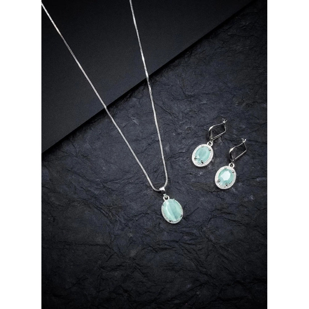 Brass Silver Plated Pendant Set (Turquoise) – Design 01