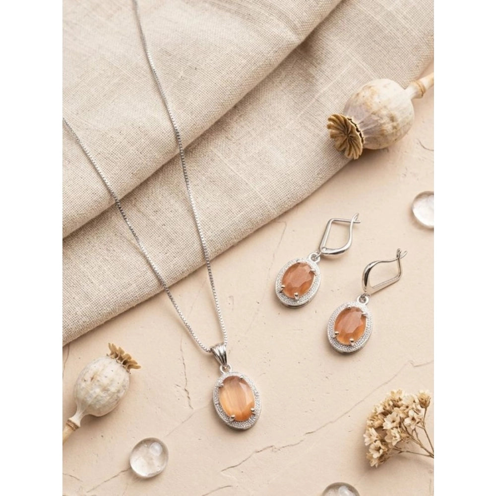 Brass Silver Plated Pendant Set (Orange)