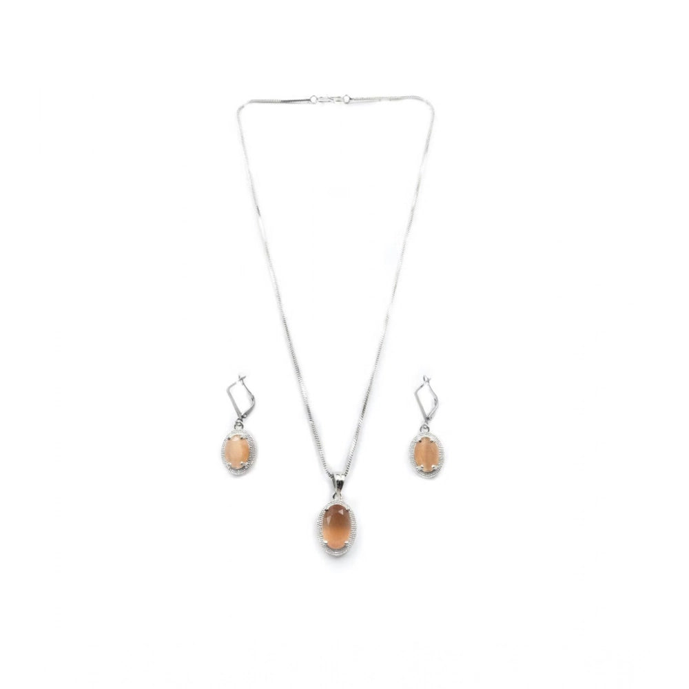 Brass Silver Plated Pendant Set (Orange)