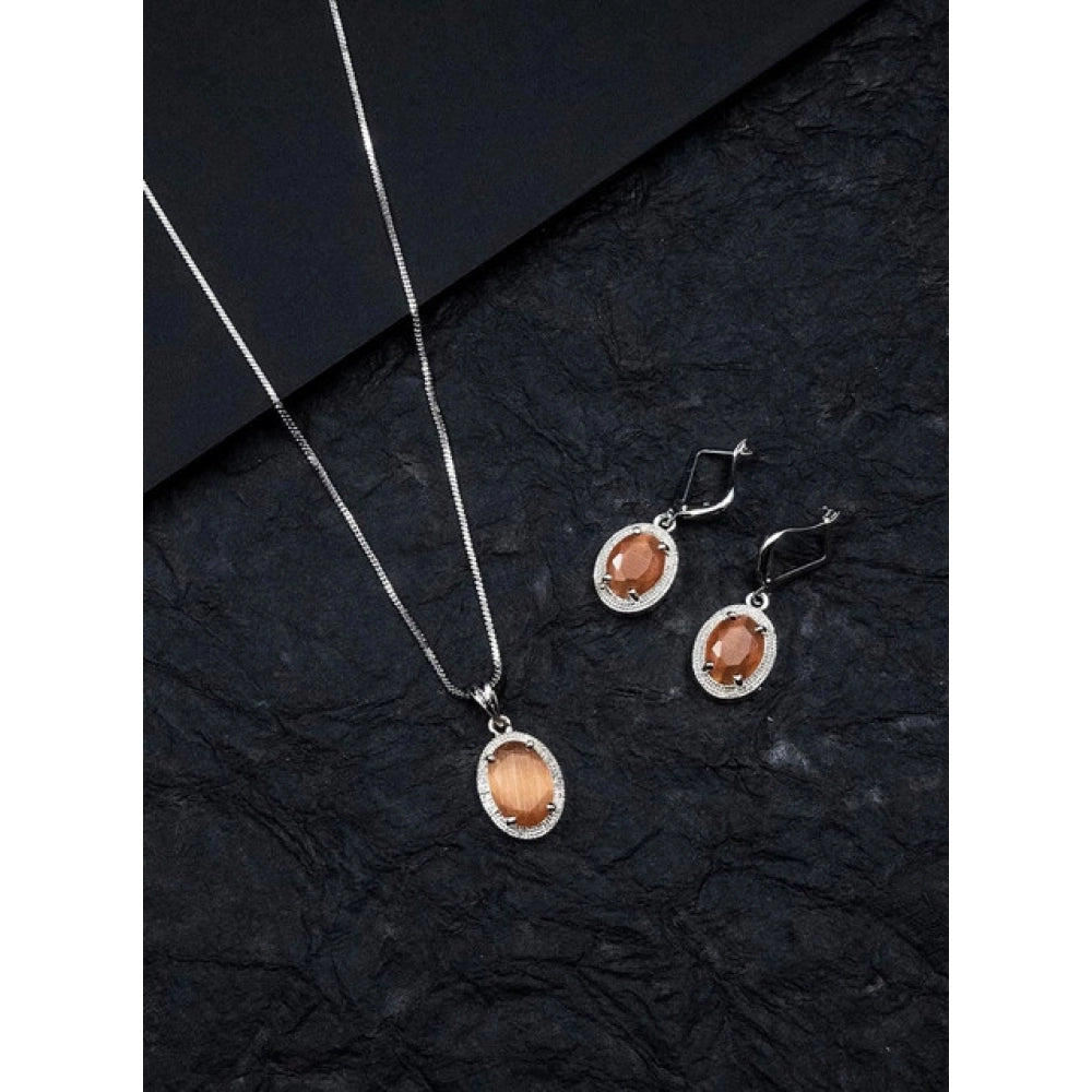 Brass Silver Plated Pendant Set (Orange)