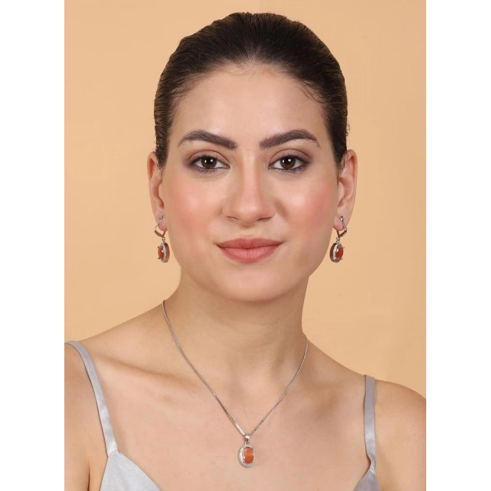 Brass Silver Plated Pendant Set (Orange)