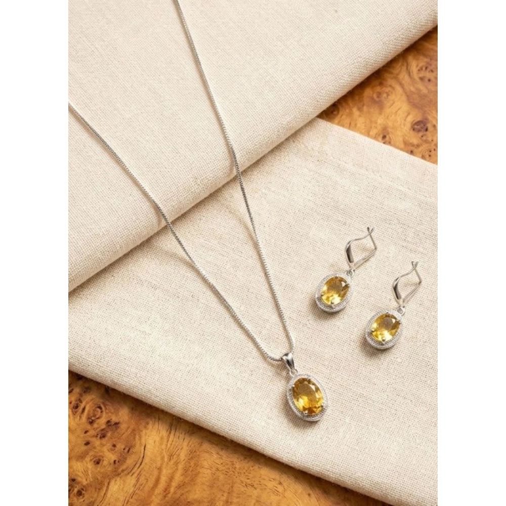 Brass Silver Plated Pendant Set (Yellow)