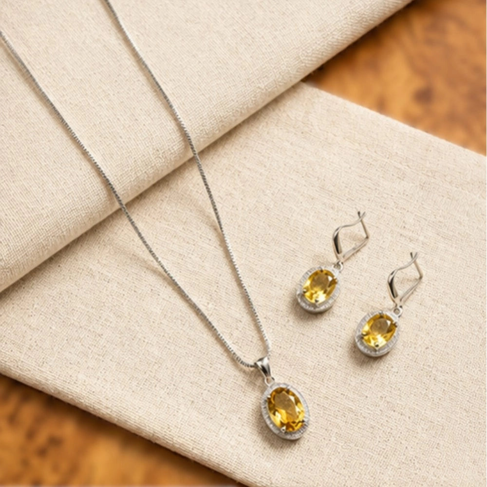 Brass Silver Plated Pendant Set (Yellow)