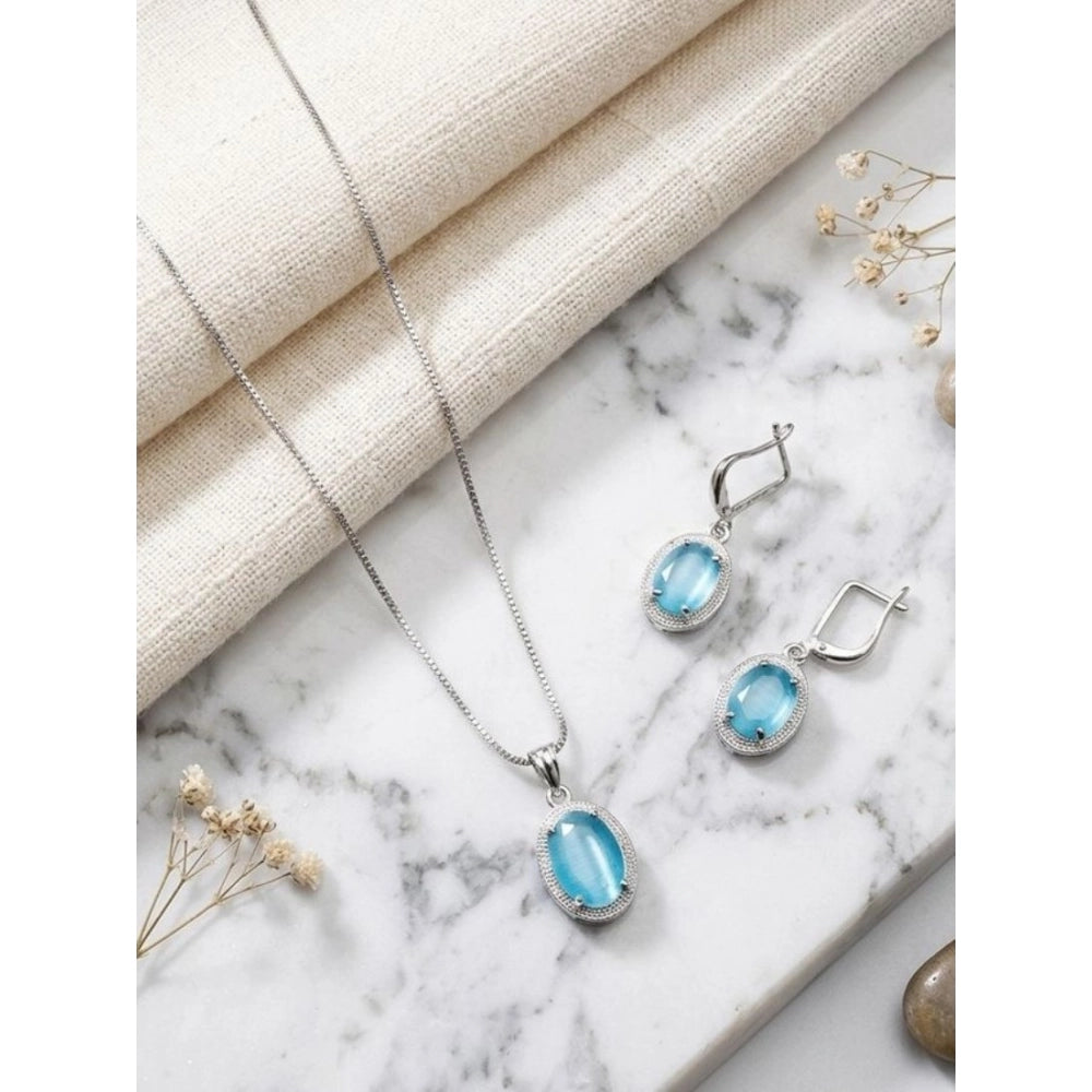 Brass Silver Plated Pendant Set (Blue) – Design 01
