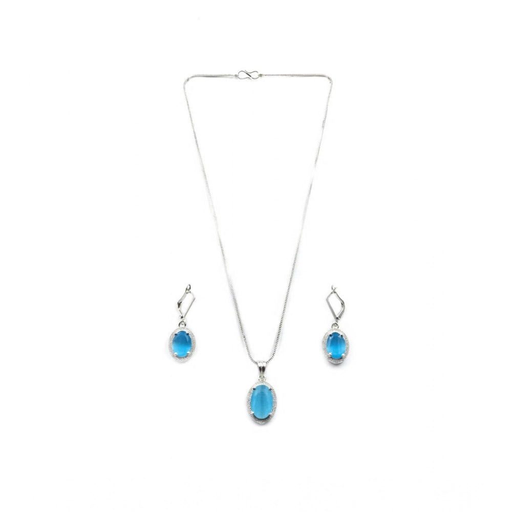 Brass Silver Plated Pendant Set (Blue) – Design 01