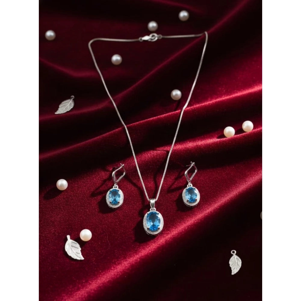 Brass Silver Plated Pendant Set (Blue) – Design 01