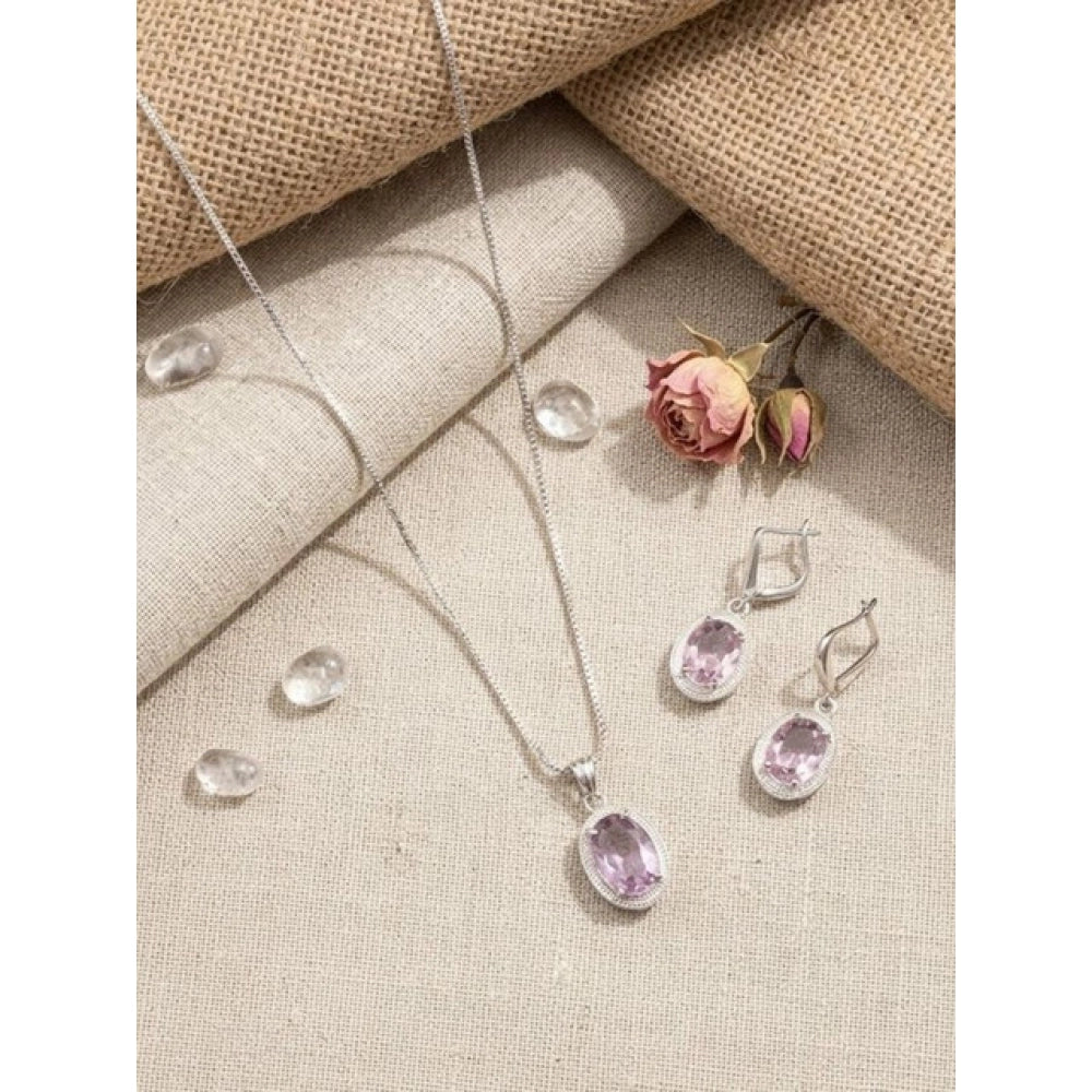 Brass Silver Plated Pendant Set (Pink) – Design 01
