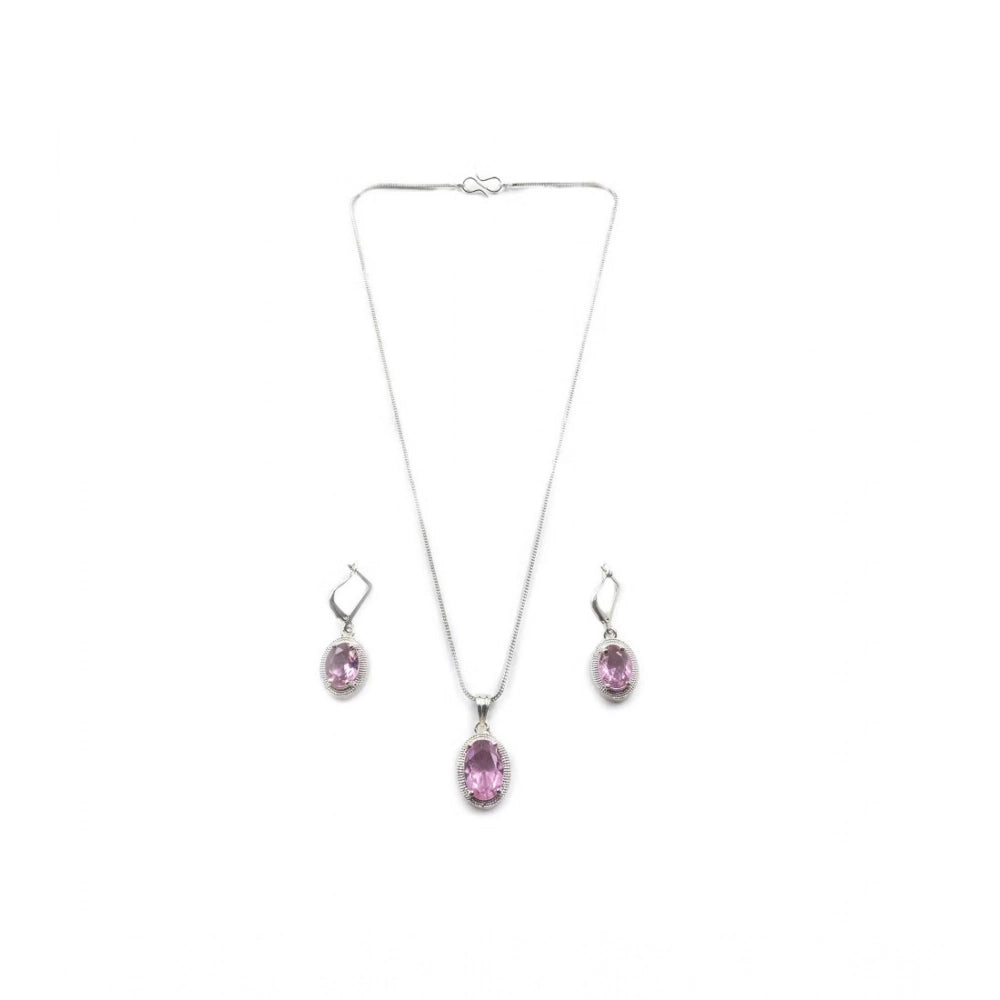 Brass Silver Plated Pendant Set (Pink) – Design 01