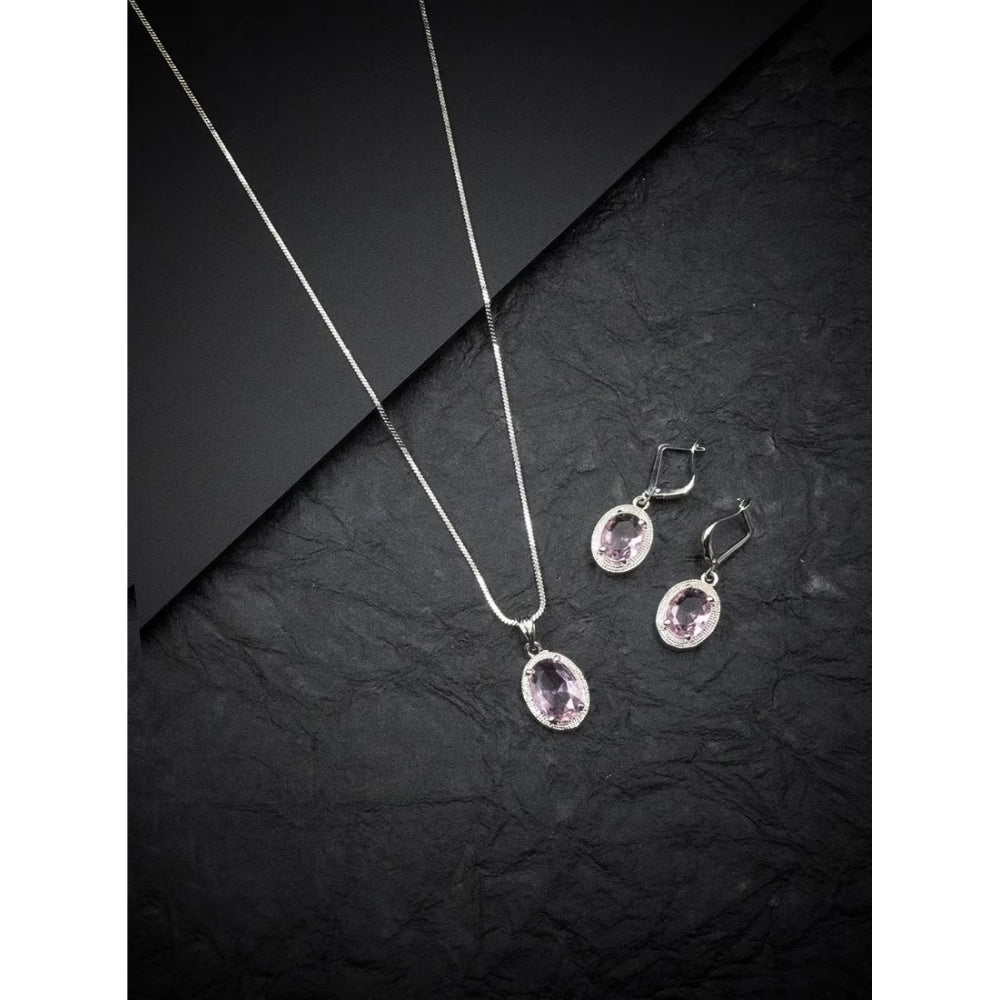 Brass Silver Plated Pendant Set (Pink) – Design 01