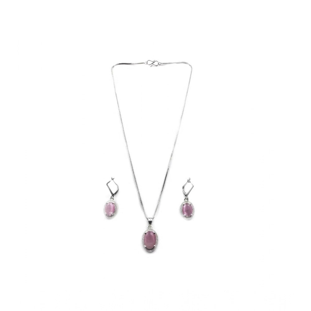 Brass Silver Plated Pendant Set (Pink) – Design 02