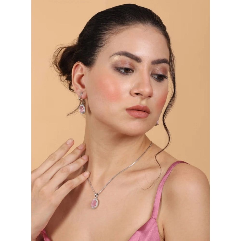 Brass Silver Plated Pendant Set (Pink) – Design 02