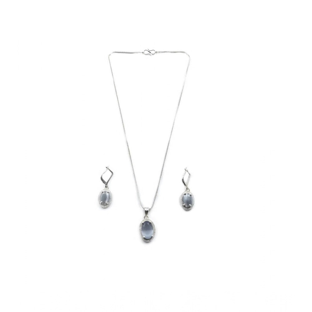 Brass Silver Plated Pendant Set (Grey)