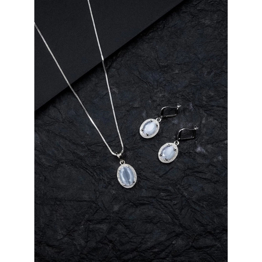 Brass Silver Plated Pendant Set (Grey)