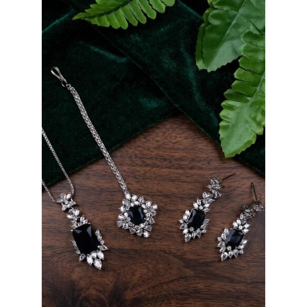 Brass Silver Plated Pendant Set (Blue) – Design 02
