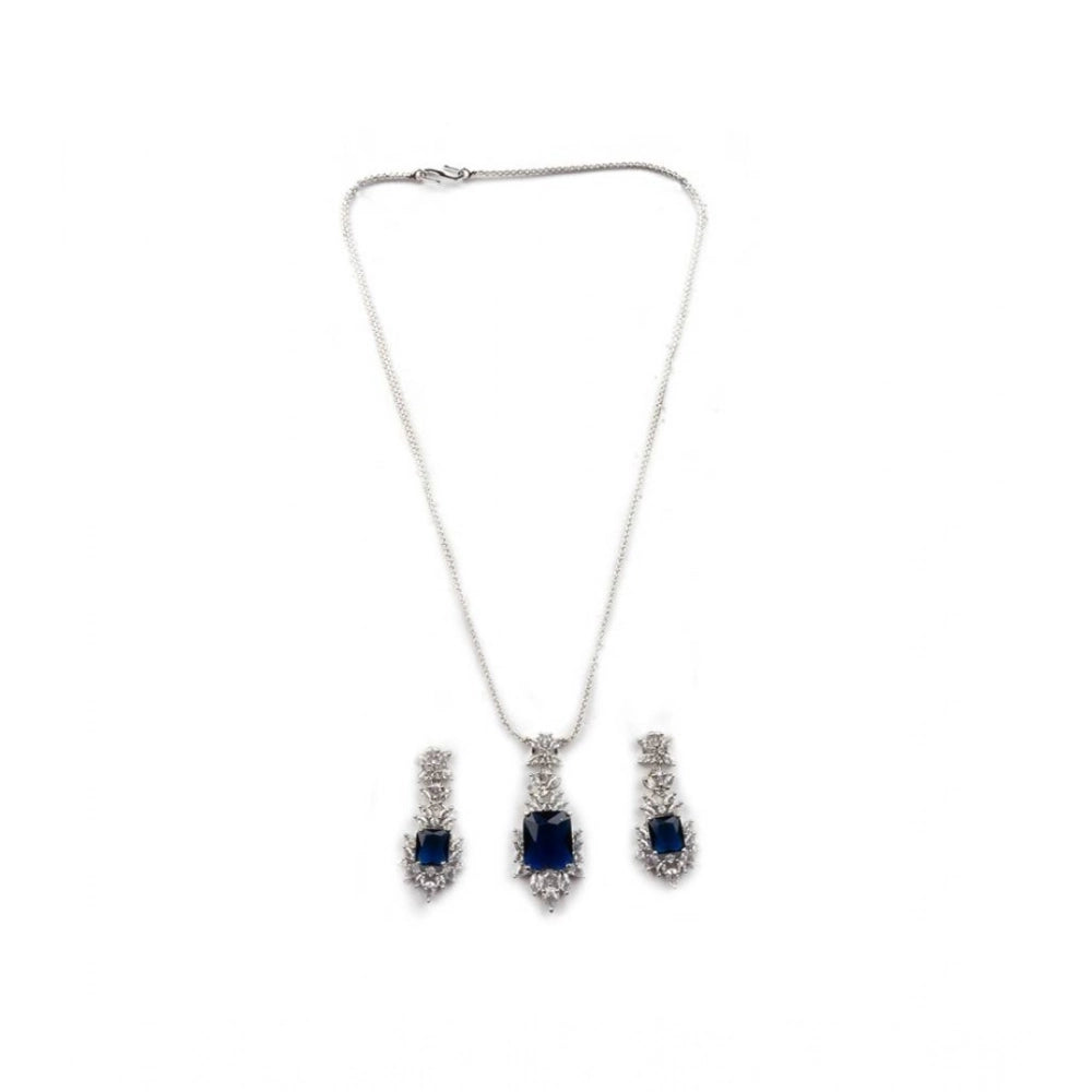 Brass Silver Plated Pendant Set (Blue) – Design 02