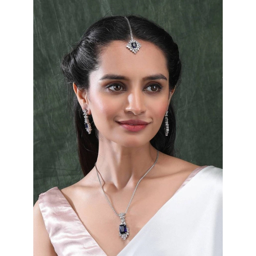 Brass Silver Plated Pendant Set (Blue) – Design 02