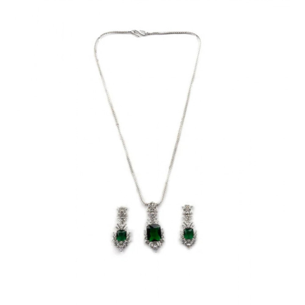 Brass Silver Plated Pendant Set (Green) – Design 01