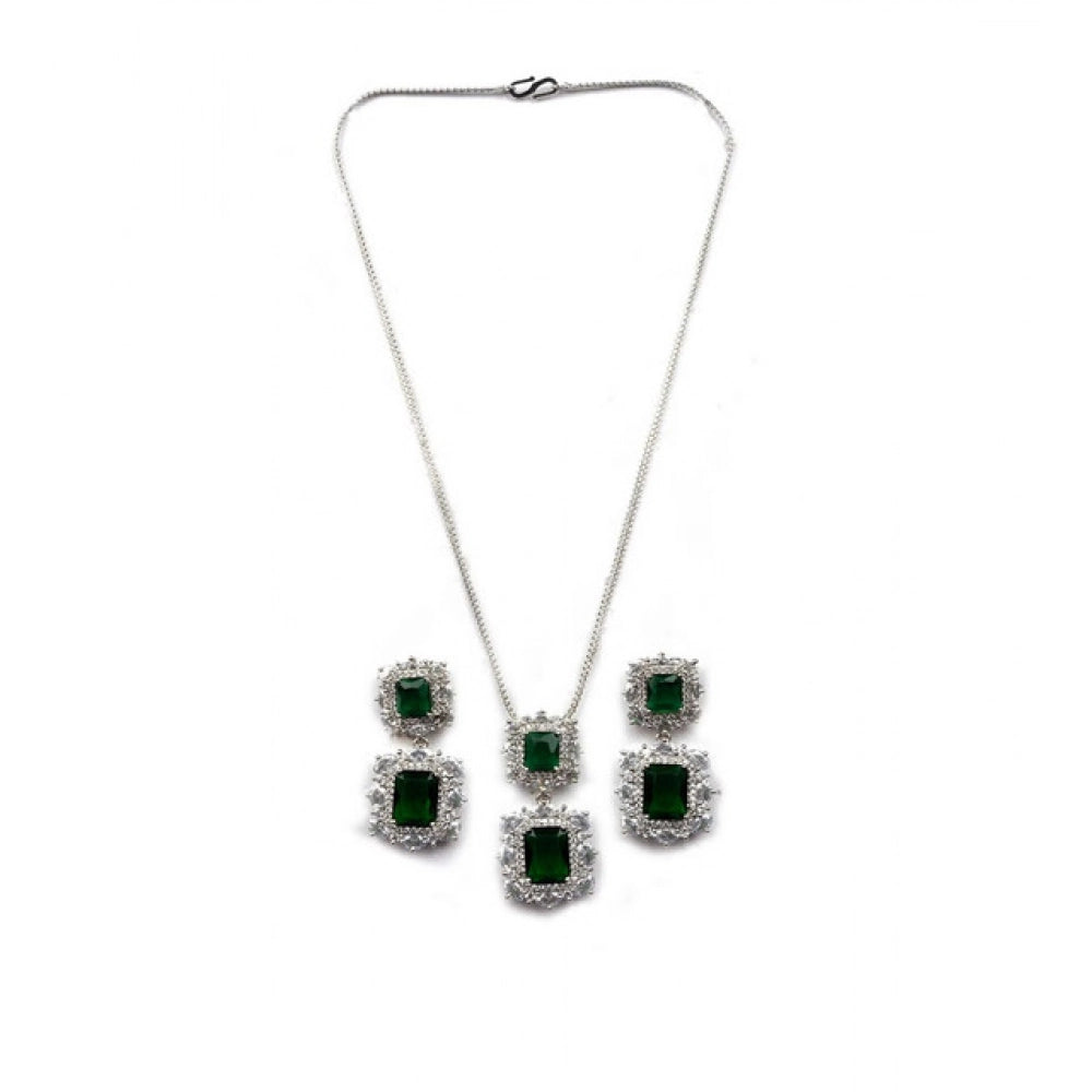 Brass Silver Plated Pendant Set (Green) – Design 02